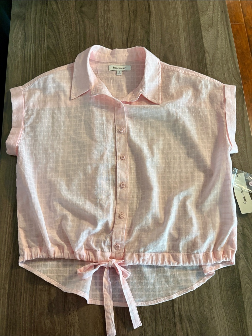 Francesca's 100% Cotton | Light Pink Button-Front Tie-Hem Women’s Shirt